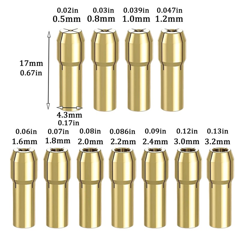 16PCS Drill Chuck Collet Set for Dremel, 0.8-3.2mm Replacement 4486
