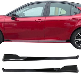 IKON MOTORSPORTS, Side Skirts Extension Compatible with 2025-Up Toyota Camry SE XSE, TRD Style PP Polypropylene Gloss Black Rocker Panel Splitter Side Underbody Spoiler