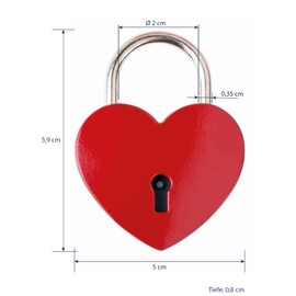 HMF Mini Decorative Padlock with Key in Heart Shape | 5.9 x 5 x 0.8 cm | Red