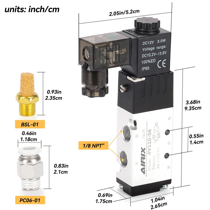 AIRIX 4V110-06 Pneumatic Solenoid Valve DC12V, 2 Position 5 Way,