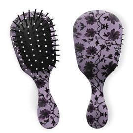 Miwasion Mini Hair Brush,Cute Detangling Travel Brush,Ultra-Soft Bristles Glide Through Tangles with Ease,Ease for Girls,Kids,Women,Men,Wet & Dry All Hair Types (X4-Black Flowers)