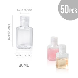 50 Pcs 1 oz Hand Sanitizer Bottles Empty Clear Travel Bottles Refillable Plastic Containers with Flip Cap for Outdoor, Camping and Trip