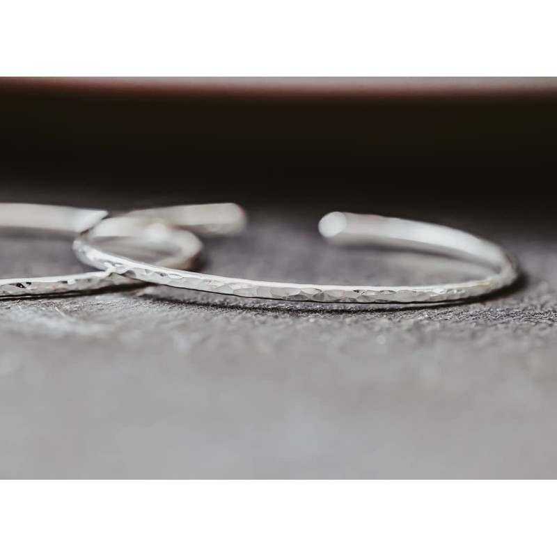 Sterling Silver Hammered Thin Cuff Stacking Bracelet