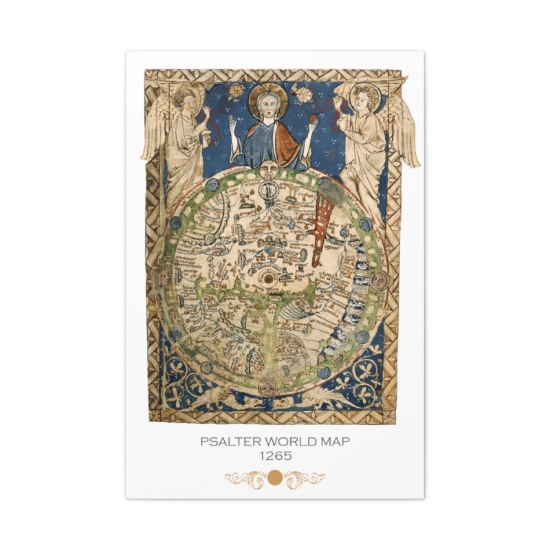 PSalter World Map 1265 Flat Earth White Matte Canvas, Stretched,