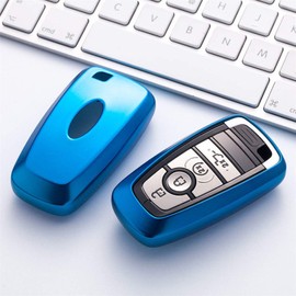 Car Key Case Protector Remote Smart Fob Cover Shell For FORD Fusion F150 F250 F350 F450 F550 Edge Explorer Escape Mustang (Blue)