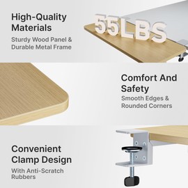 PEGZONE Desk Extender Tray, 24" x 14.4" Clamp On Desk Shelf, Desk Extension with Storage Drawer, Table Desk Arm Rest, Clamp On Keyboard Tray for Office and Home, Workstation Organizer, Medium, Wood