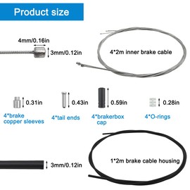 Bike Shift Cable Kit, 4 Pcs Derailleur Cable Shift Cable and A 2M Bike Cable Shift Housing, Bicycle Shifter Wire for Mountain and MTB Road Bike with Free 2 O-Rings, 4 End Ferrules and 4 End Caps