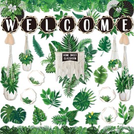 Simply 124 Pcs Boho Classroom Decor Plant Themed Classroom Decor Welcome Bulletin Board Set Home Sweet Classroom Macrame Header Bulletin Board Hexagons Cutouts Leaf Border Trims for Classroom Calendar