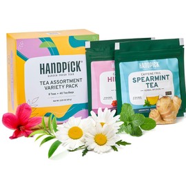 HANDPICK, Assorted Tea Sampler Gift Set - 8 Flavors, 40 Tea Bags | Caffeinated Black Tea, Green Tea, Caffeine Free Herbal Tea | Tea Bags Variety Pack | Tea Assortment Variety Pack