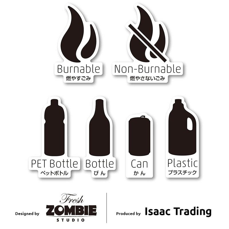 Isaac Trading Garbage Sorting Stickers 6-Piece Set for Recyclable, Non-Recyclable,