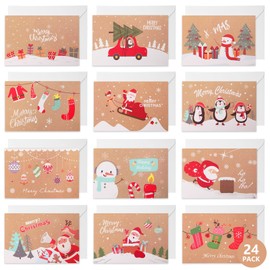 Hianjoo Pack of 24 Christmas Cards with Envelope Set, Cards Christmas Greeting Cards, Folding Cards Christmas Greeting Cards Set - Cowhide Style
