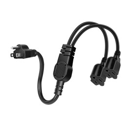 Extension Cord Splitter 1 to 2 Short 3 Prong Outlet Splitter 16/3 SJTW Heavy Duty Power Extender for Home Decor Indoor Outdoor Christmas Lights, UL Listed, 18 Inches