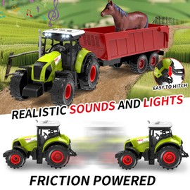 Barn Farm Animal Toys for Kids,Tractor Trailer with Lights & Sound, Farm Barn Playset Horse Stable,Farm Accessories, Pig,Sheep,Goose Duck Birthday Gifts for Kids Toddlers Boy Girl 3-7 Years Old