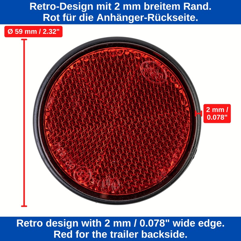 4 Pack Round Reflectors Screw On Red with Black Trim