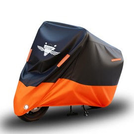SMFVBTDWN7 Motorcycle Cover 300D Heavy Duty All Season Universal Windproof Dustproof Rain Sun Protection with 4 Night Reflectors Lock-Hole Carrying Bag Up to 104" (XXL)
