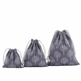 Amoyie 3 pcs Drawstring Storage Bags Set for Cosmetic Travel Home Accessories Grey Tree