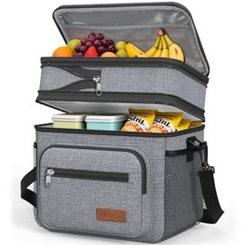 HOTOR Lunch Box for Men & Women - Double-Layer Insulated Lunch Bag with Leakproof Liner, Portable Cooler for Work, Travel, or Picnic, Grey, 10.24"×8.66"×11.02"