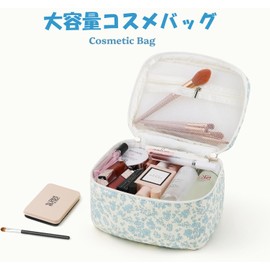 Cute Makeup Pouch Set, Cosmetics Pouch, Large Capacity, Makeup Pouch, Cosmetic Storage, Fluffy, Cute, Stylish, Vanity, Large, Smaller, Portable, Lightweight, For Travel, Business Trip, Blue Floral