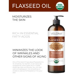 velona USDA Certified Organic Flaxseed Oil - 8 Fl Oz | 100% Pure and Natural Carrier Oil | Unrefined, Cold Pressed |Body, Face & Skin Care | Use Today - Enjoy Results…