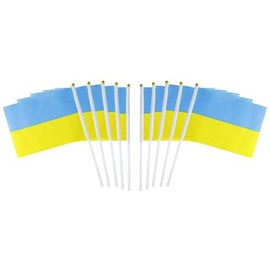 10 Pack Ukraine Ukrainian Flags on Stick 5x8 Inch,Patriotic Decorations,Classroom Decor,Small Mini Flags on Sticks,Flag Decorations for Party.