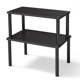 VERTORGAN Cabinet Organizer Shelf(Set of 2),Kitchen Counter Shelves,Bamboo Spice Rack Countertop and Cabinet,Stackable Expandable,Medium(Black)