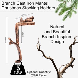 MorningRo Heavy Duty Christmas Stocking Holders Cast Iron Stocking Hangers for Mantle Xmas Branch Stocking Holder with Protective Pad for Fireplace Home Shelf Can Hold Up 9 lbs (4 Pcs,Retro Bronze)
