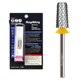 MagiBling Professional Nail Drill Bits, Tungsten Carbide Cross Cut Tapered Barrel 3/32'' Safety Bits, Left and Right Hand Use, Remove Gel Fast, Manicure Pedicure Cuticle Gel Polishing, Double Coarse.