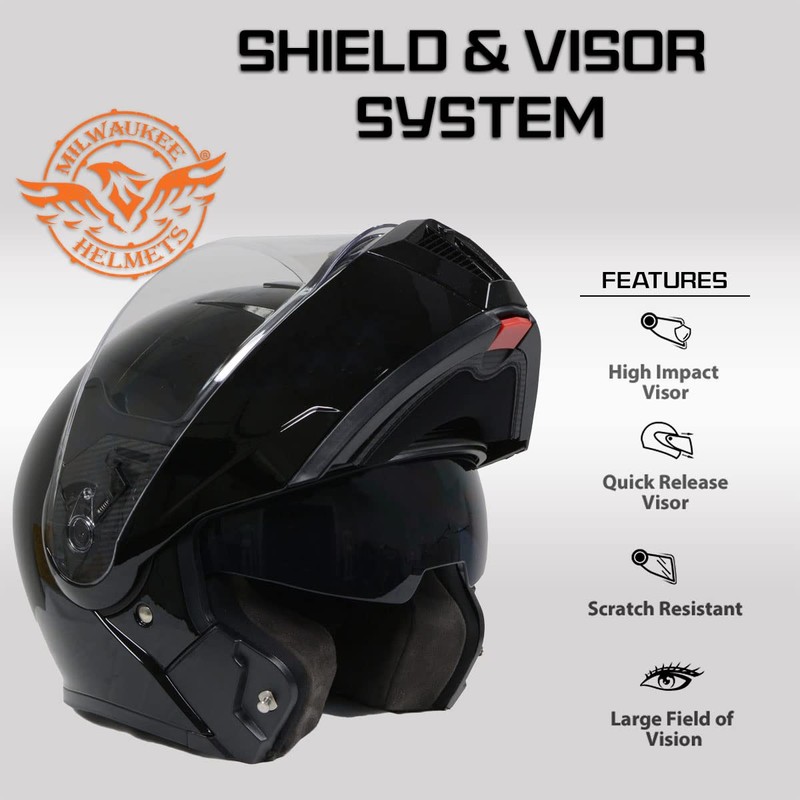 Milwaukee Helmets MPH9813DOT Gloss Black Menace DOT Approved Motorcycle Modular