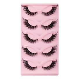 False Eyelashes 5 Pairs Fluffy Fox Eye Lashes Cat Eye Lashes Fluffy Wispy Lashes Lightweight Faux Mink Lashes