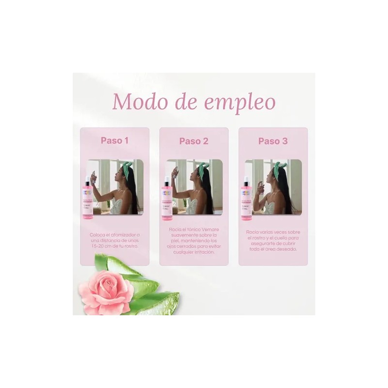 Tónico Facial Rosas Con Aloe Vera Vemare Refrescante 250 Ml