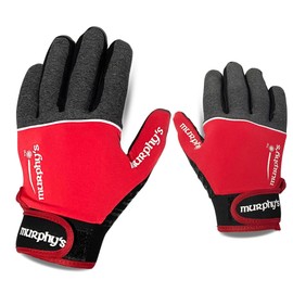 Murphys V2 Gaelic Football Kid's Gloves, Premium Latex Field Players Mittens, GAA Superior Grip, Durable Hook and Loop Closure, Grey and Red, 4 / Under 8Y