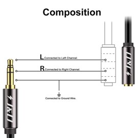 J&D 3.5mm Auxiliary Audio Extension Cable, Gold Plated Copper Shell Heavy Duty 3.5mm 1/8 inch TRS Male to 3.5mm 1/8 inch TRS Female Stereo Audio Adapter Cable, 3 Feet