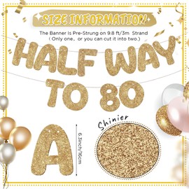 Fulmoon Pre Strung Halfway to 80 Glitter Banner Funny Birthday Banner Happy 40th Birthday Party Decorations 40th Wedding Anniversary Sign Birthday Gift(Champagne Gold)
