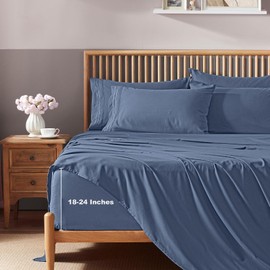 Homiest Extra Deep Pocket King Size Sheets Set, 6 Pieces Soft Dusty Blue Sheets 18-24 Inch Deep Pocket Bed Sheets, Hotel Luxury 1800 Thread Count Microfiber Bed Set Fits Ultra Deep Mattress