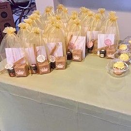 Hwceo Bolsas de regalo de organza, 50 unidades, cordón de 5 x 7 pulgadas, color dorado para baby shower, cumpleaños de niñas, recuerdos de fiesta, boda, despedida de soltera, día de la madre, bolsa de malla transparente a granel para joyas, dulces