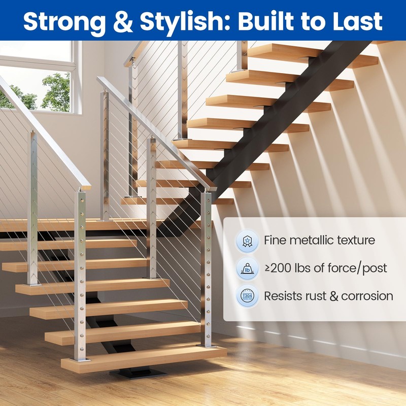 Muzata Stair Cable Railing Post 42 Inch for 25-35 Degrees