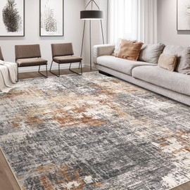 DMOYEST Area Rug Living Room Rugs - 8x10 Washable Large Soft Indoor Neutral Modern Abstract Low Pile Rug Carpet for Bedroom Dining Room Farmhouse Home Office - Grey Brown