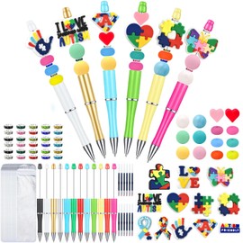 Liplustoyi 12 Pieces Autism Beadable Pens Bulk with Colorful Silicone Beads for DIY Pen Making Kit Smooth Writing Beaded Pen for Women Kids Students Office School
