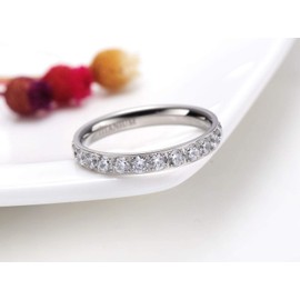 Zakk Women Eternity Ring Titanium Engagement Promise Rings Cubic Zirconia Anniversary Wedding Band 3mm (Silver-Full Eternity,Size M 1/2)