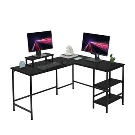 guazmon L-Shaped Desk,Corner Computer Desk with Storage Shelves,Large Gaming Desk PC Laptop Writing Workstation with Monitor Stand for Home Office Black