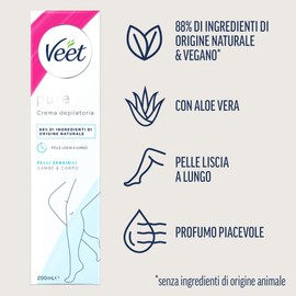 Veet Crema Depilatoria Pelli Sensibili, per Gambe, Braccia, Ascelle e Zona Bikini, 200 ml