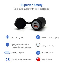 Cliff Top 28 W Aluminium Motorrad USB-C und QC 3.0 DIN (Hella) USB Ladegerät