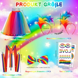 iLuane iLuane Regenbogen Kostüm Damen, Tüllrock Regenbogen Damen, faschingskostüme damen, karneval kostüm damen, Regenbogen Rock Damen Tüll mit Bunt Feder Stirnband für Karnevalspartys und Mottoparty