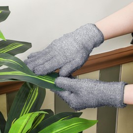 Patelai 3 Pairs Microfiber Plant Dusting Gloves Leaf Cleaning Gloves for Indoor Plants, Blinds, Furniture, House(Large,Dark Blue, Gray, Khaki)
