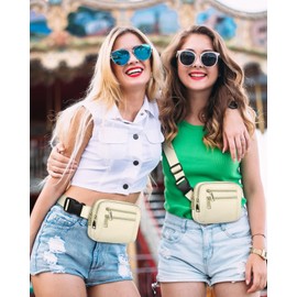 Capolo Fanny Packs for Women Fashion Waist Packs Bag with Adjustable Strap and 4 Zipper Pockets Waterproof Everywhere Crossbody Belt Bag for Workout Running Travelling(Ivory)