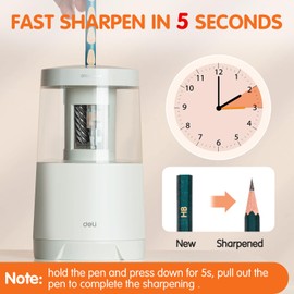 Deli Electric Pencil Sharpener, Automatic Pencil Sharpeners for No.2 Pencils Colored Pencils, Auto Stop, USB & Battery Operated for Kids, Students, Classroom, Home and Office, White