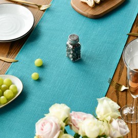 Artoid Mode Teal Boho Rural Rustic Farmhouse Tassel Table Runner, 33x183 cm Spring Kitchen Dining Table Decoration Wedding Holiday Party Decor