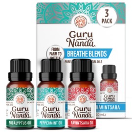 GuruNanda Breathe Essential Oil Set (Pack of 3 x 0.34 Fl Oz) - 100% Pure, Natural & Undiluted Diffuser Oils for Aromatherapy - Helps Support Clear Breathing - Suitable for Massages & DIY Recipes