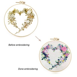 Maydear Embroidery Kit for Beginners Adults with Flower Pattern, Cross Stitch Kits, French Stamped Embroidery Starter Kit Including Embroidery Hoop Color Threads and Embroidery Scissors