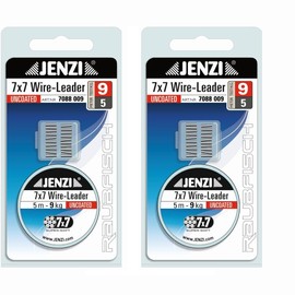 Set of 2 Jenzi steel leaders, Powerflex, 7 x 7, 6, 9, 12, 15 or 20 kg, with 20 clamping sleeves leader + free Petri Heil! sticker (9 kg)